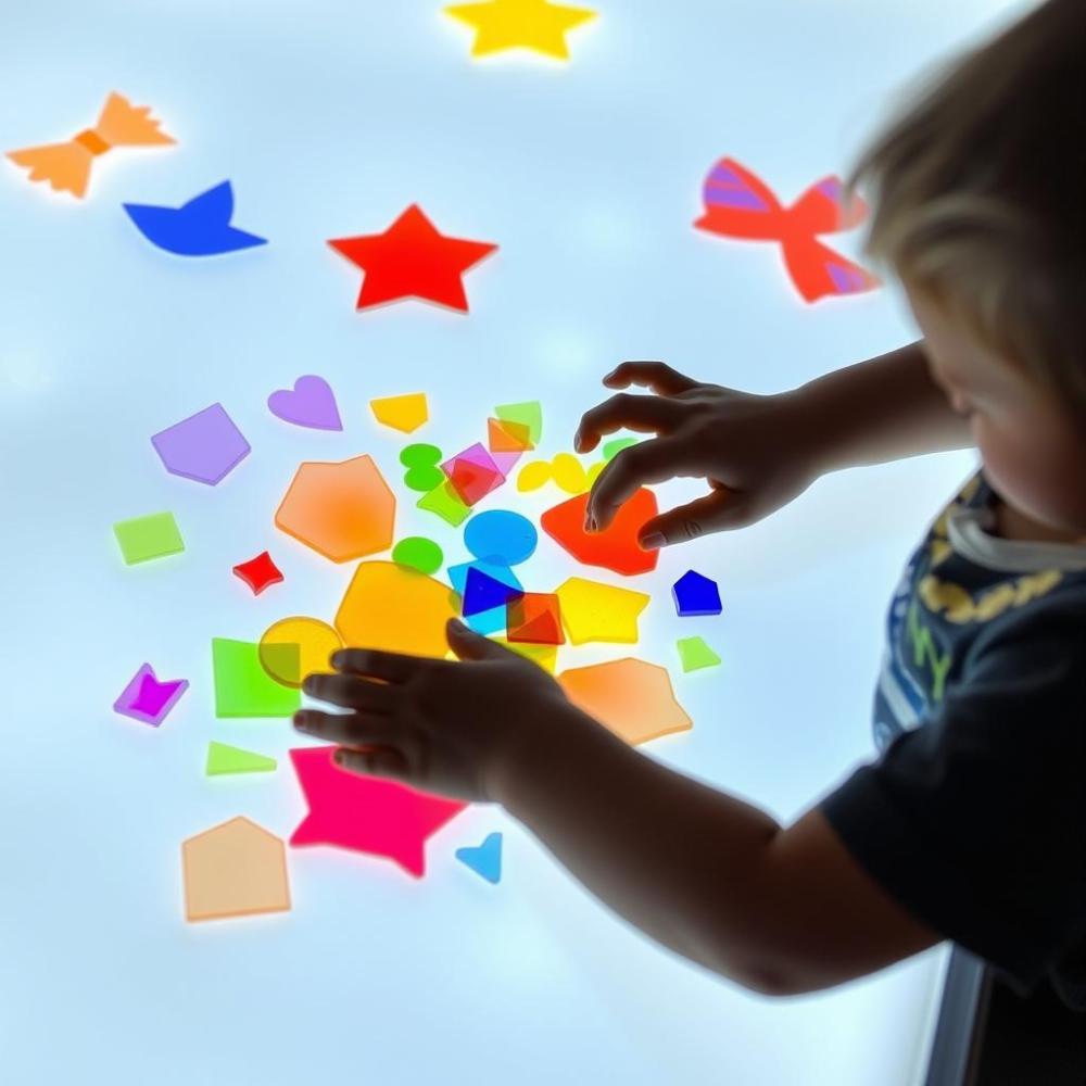 Child creating art on an LED activity table