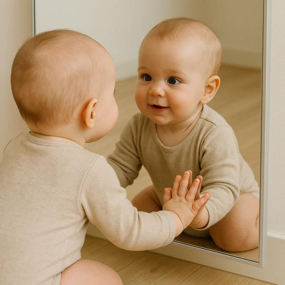 Baby developing self-awareness with Montessori mirror