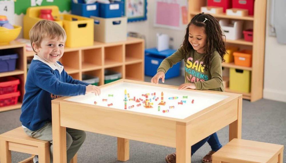 Guidecraft LED activity table with children playing