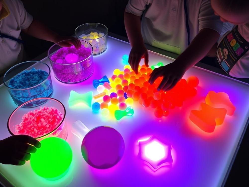 Sensory play on an LED activity table