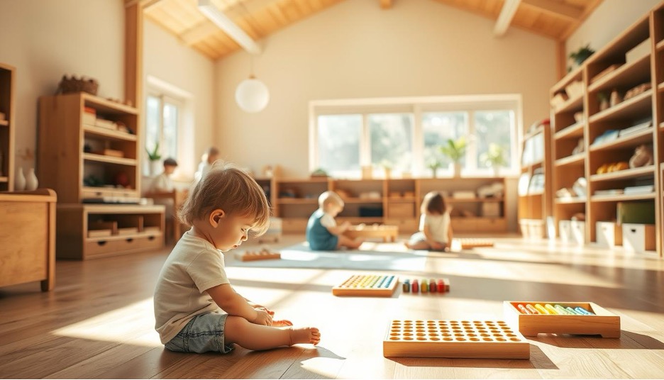 Child in a classroom doing Montessori Math