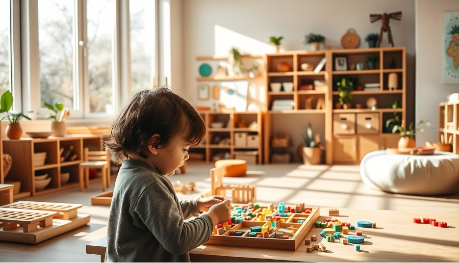 Montessori math in a classroom environment using sorting toys