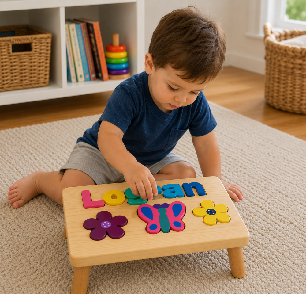 Personalized puzzle step stool