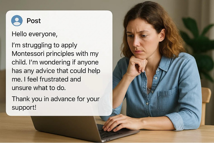 A montessori parent asking for specific advice online.