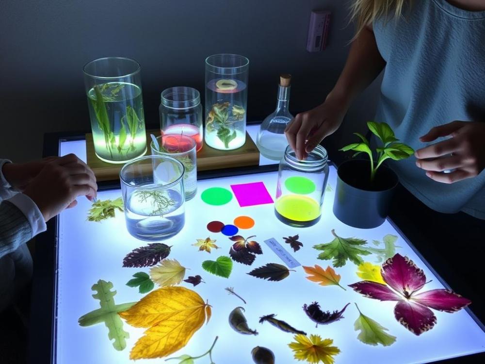 Science activities on an LED activity table