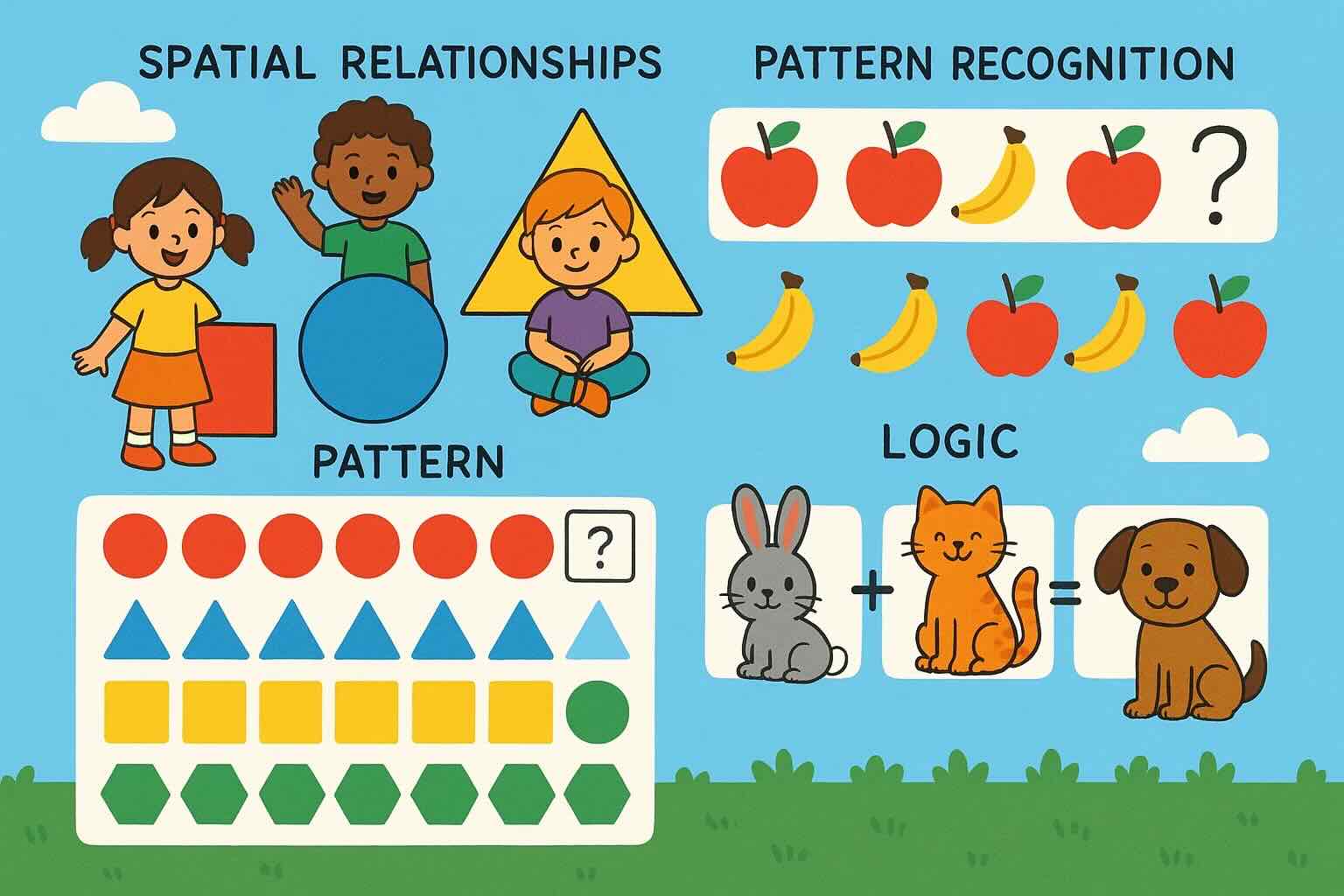An image showing Spatial relationships, pattern recognition and logic for toddlers to teach them early math