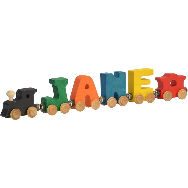 Personalized wooden name train for a 3-year-old