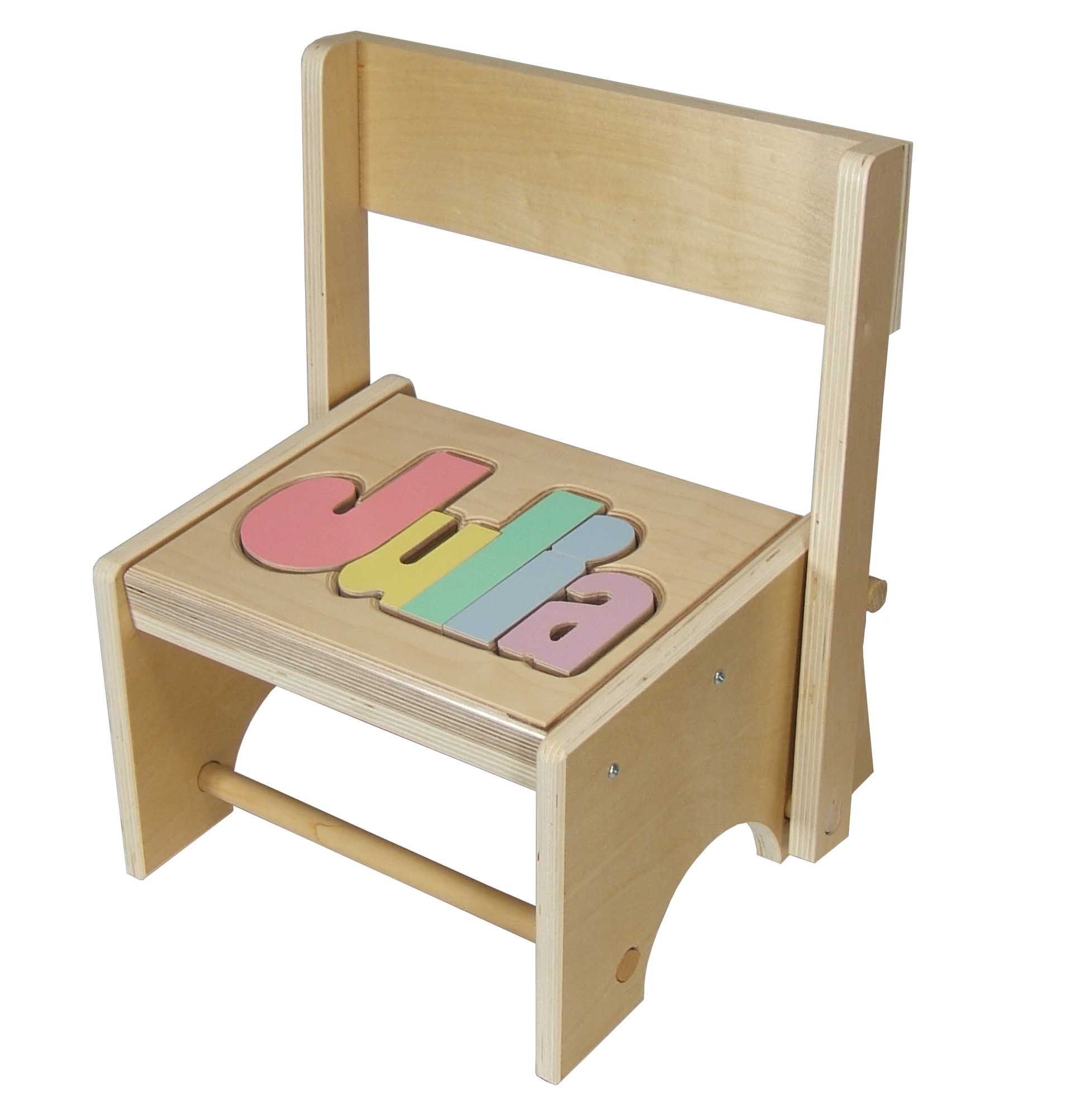 Flip-back personalized name puzzle stool
