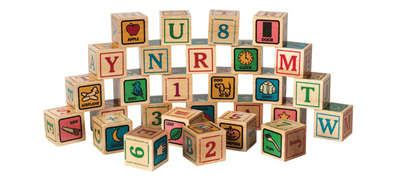 A set of colorful sensory alphabet blocks