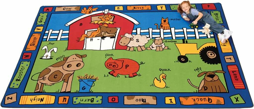 Close-up of Alphabet Farm Rug with Letters