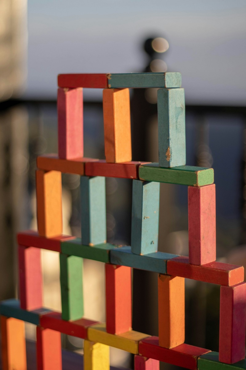 Colorful wooden blocks stacked on top of each other