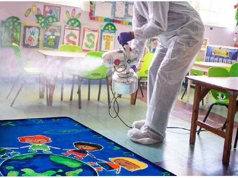 Cleaning a classroom rug