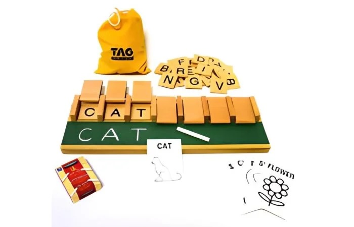 Montessori Language Development Materials like this spelling toy help kids with language