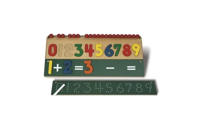 Montessori Mathematics Materials like this addition/subtraction board build mathematical skills early on