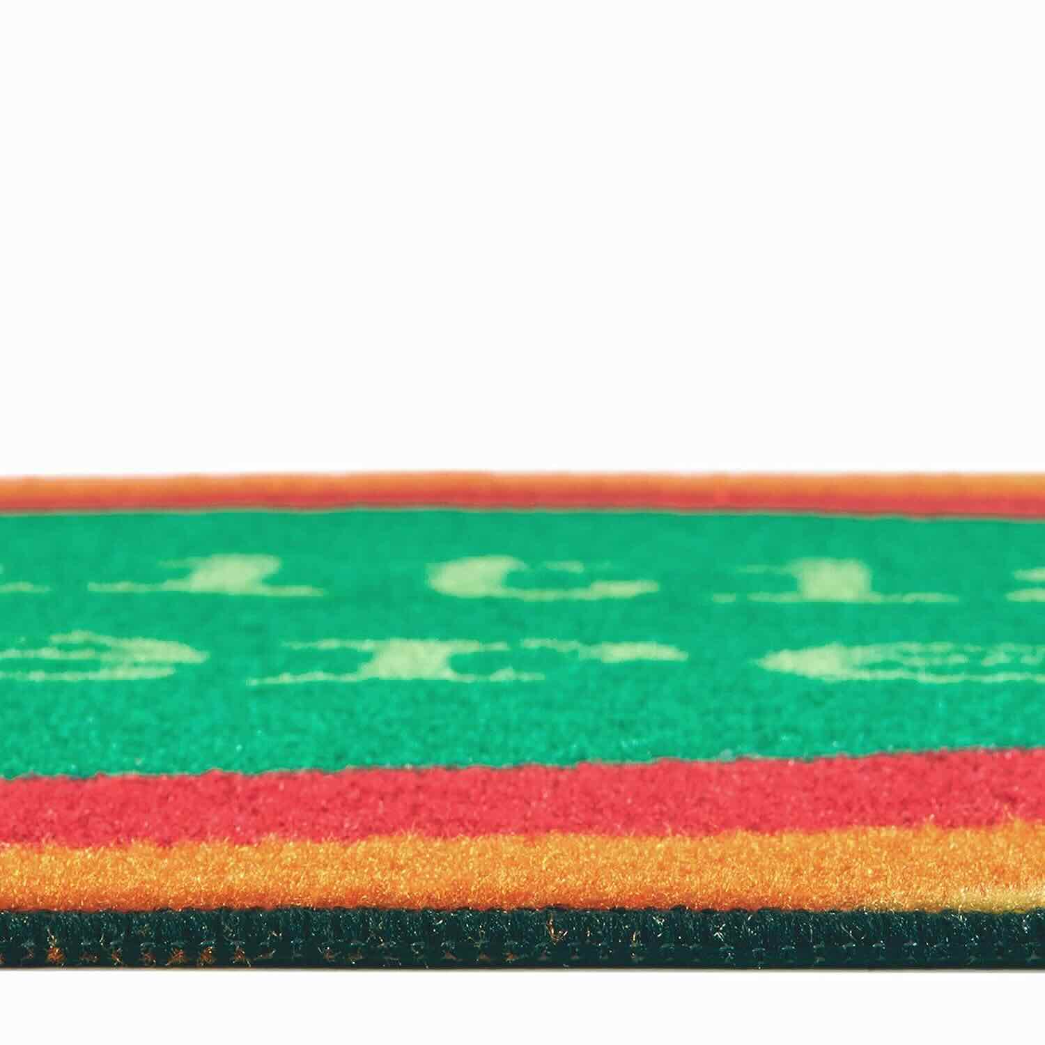 Close-up of Rainbow Dot Sanitize Here Rug Texture