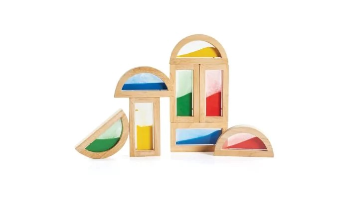 Sensory Materials like these sensory sand-play blocks help to refine children senses and are aligned with Montessori method